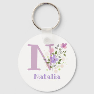 Keychain or Key Fob in a Floral Design with Name