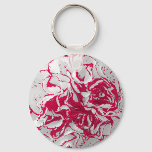 Keychain or Keyring - Carnation in Red & White