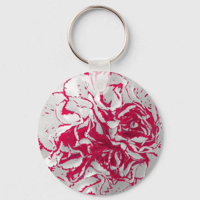 Keychain or Keyring - Carnation in Red & White (Front)