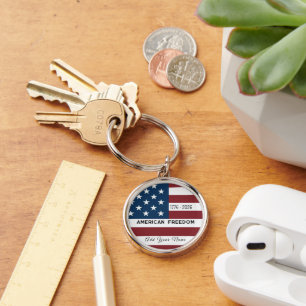 Keychain Patriotic US Flag Custom Text Name