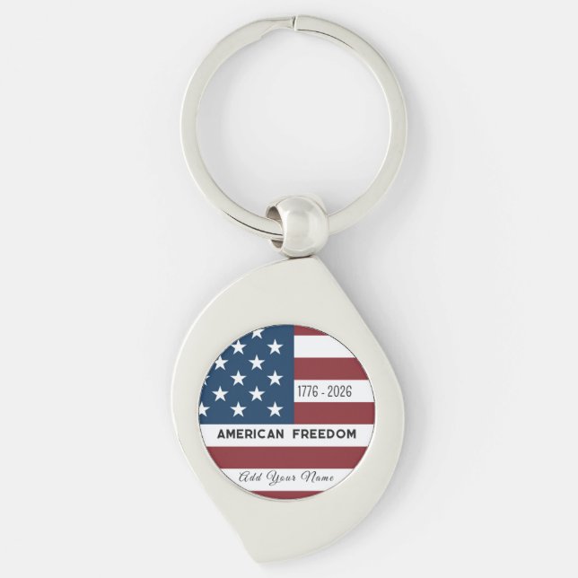 Keychain Patriotic US Flag Custom Text Name (Front)