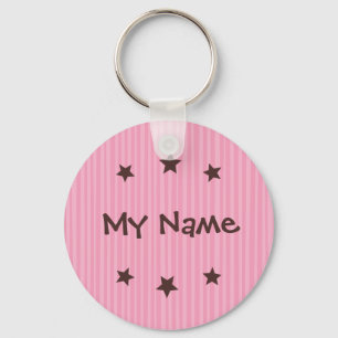 Keychain: Pink and chocolate stars - My Name Key Ring