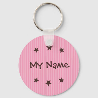Keychain: Pink and chocolate stars - My Name Key Ring