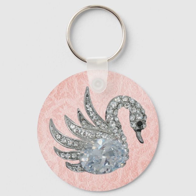 Keychain Pink Jewel Swan (017-003) (Front)