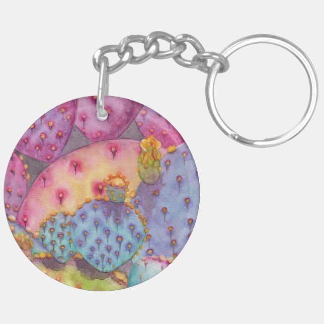 Keychain Prickly Pear Cactus Original Art (Back Right)
