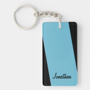 Keychain, Rectangular 2 Sided Light Blue and Black Key Ring