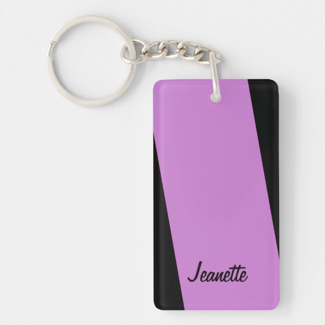 Keychain, Rectangular Double Sided Purple Stripe Key Ring (Front)