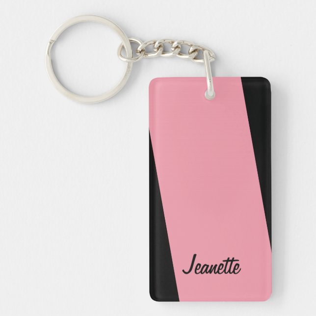 Keychain, Rectangular Double Sided Stripe of Pink Key Ring (Front)