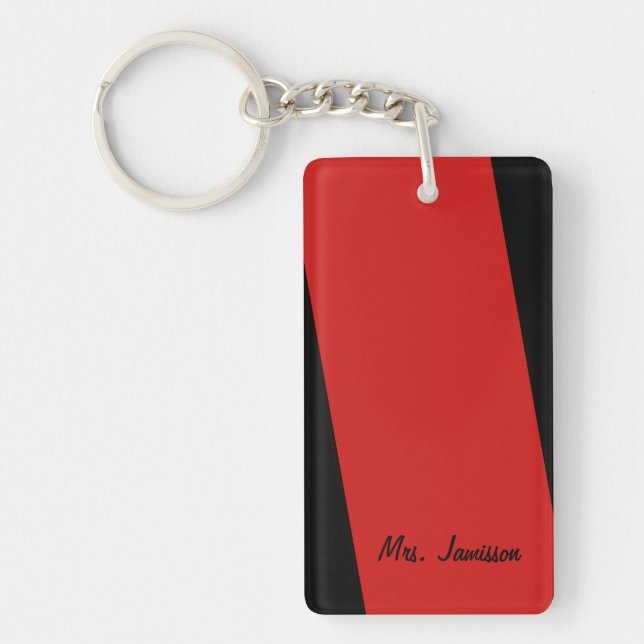 Keychain, Rectangular Double Sided Stripe of Red Key Ring (Front)