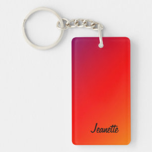 Keychain, Rectangular Double Sided Vivid Rainbow Key Ring