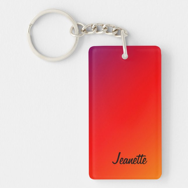 Keychain, Rectangular Double Sided Vivid Rainbow Key Ring (Front)