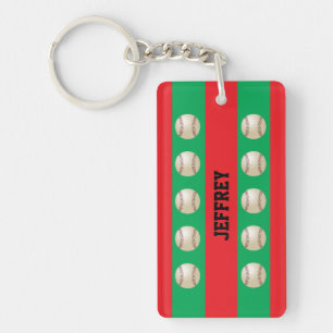 Keychain, Red & Green, Baseball Christmas, Xmas Key Ring