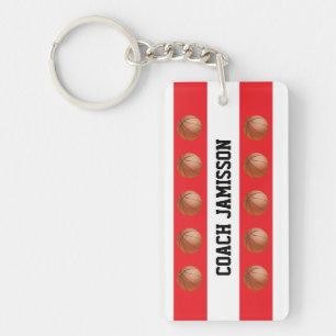 Keychain, Red & White for Basketball Coach, Player Key Ring