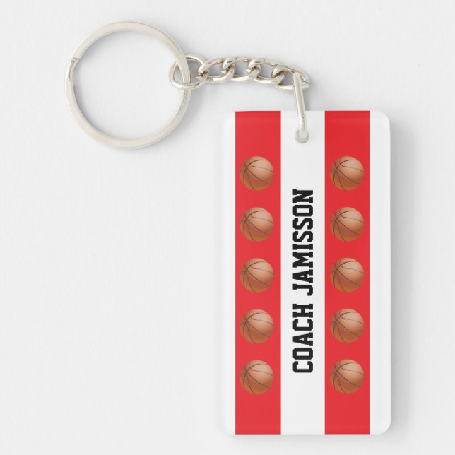 Keychain, Red & White for Basketball Coach, Player Key Ring (Front)