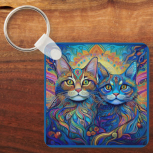 KEYCHAIN - Retro Psychedelic Cats