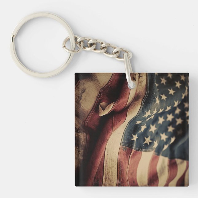 Keychain Rustic Flag Patriotic (Front)