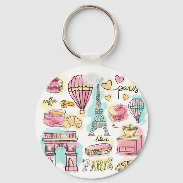 Keychain set pf paris elements in water colours (Front)