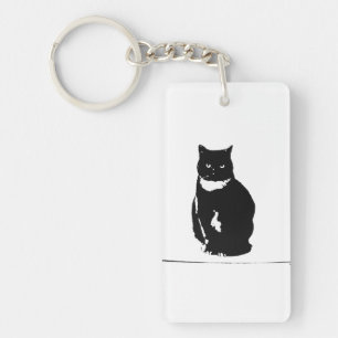 Keychain - stylised tuxedo black cat with attitude