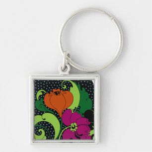 Keychain Vintage Retro Floral Design Customize It