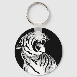 KEYCHAIN White Tiger Aggressive Big Cat Snarling