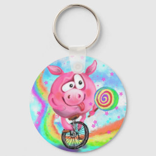 Keychain with Acrobat Piggy Cyclist Licks Lollipop
