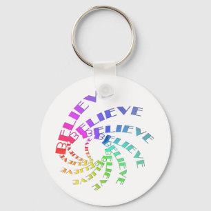 Keychain With BELIEVE Written in Multicolor Spiral