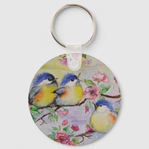 Keychain with Cute Sparrows - Painting