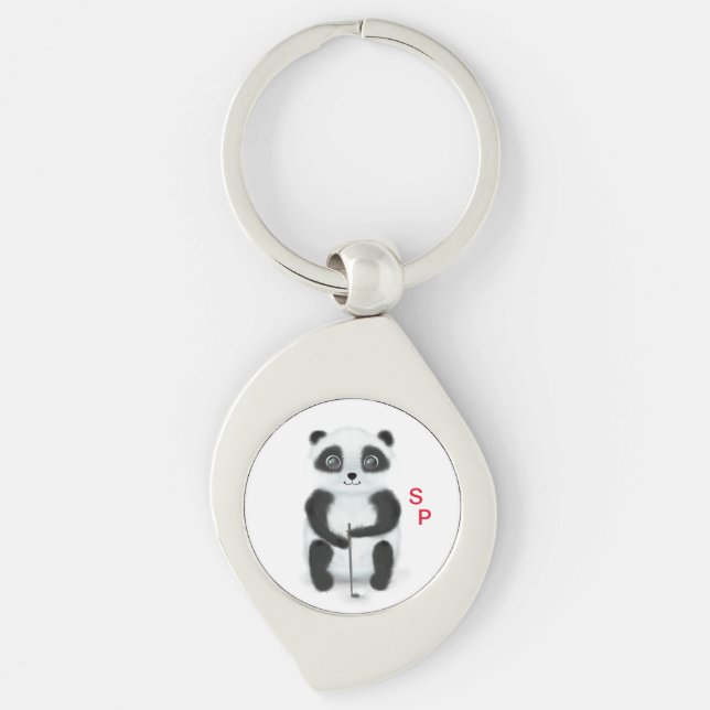 Keychain with golf playing panda (Front)