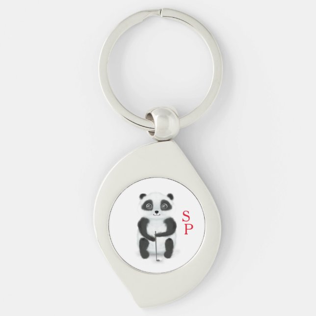 Keychain with golf playing panda and initials schl (Front)