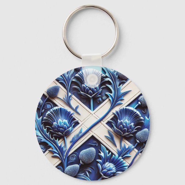 Keychain with Scottish Thistles Design (Front)