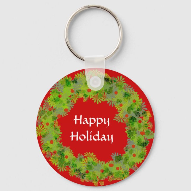 Keychain - Wreath Happy Holiday (Front)