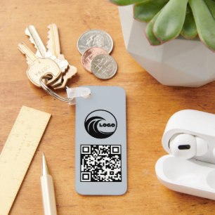 Keychains Simple Logo QR Code Business Blue