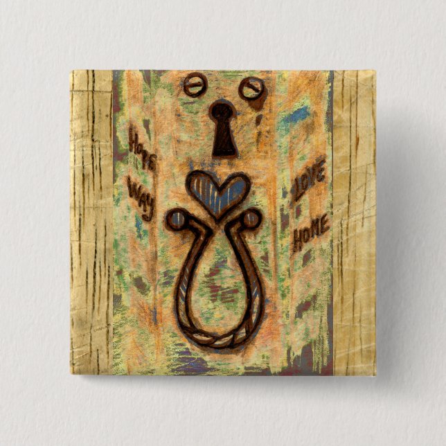 Keyhole & Heart 15 Cm Square Badge (Front)