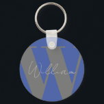 keyring gift Monogram name blue grey stylish<br><div class="desc">keyring gift for him dad Monogram & name blue grey stylish modern gift design minimal Christmas ornament for dad husband brother or boyfriend

Easy to be personalised. Font style,  size and colours can be changed. 
Matching items available.</div>