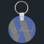 keyring gift Monogram name blue grey stylish<br><div class="desc">keyring gift for him dad Monogram & name blue grey stylish modern gift design minimal Christmas ornament for dad husband brother or boyfriend

Easy to be personalised. Font style,  size and colours can be changed. 
Matching items available.</div>