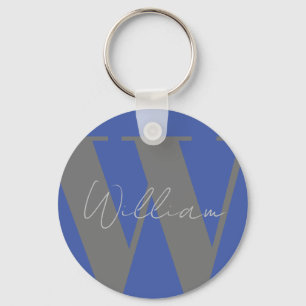 keyring gift Monogram name blue grey stylish