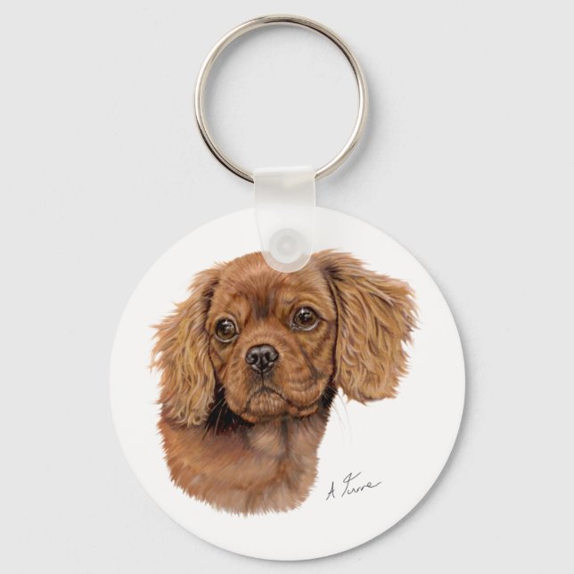 Keyring : Ruby Cavalier king charles spaniel puppy (Front)