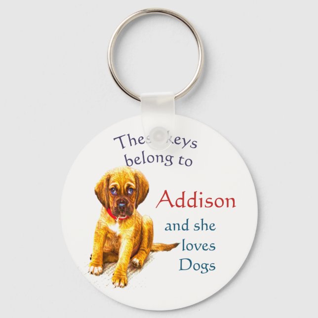 Keys Belong to Custom Name Custom she Loves Dogs Key Ring (Front)