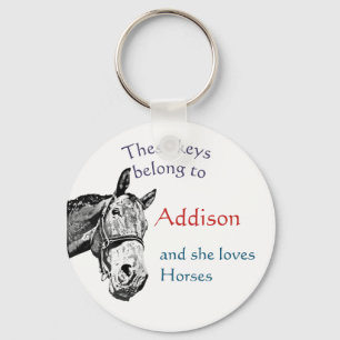 Keys Belong to Custom Name Custom she Loves Horses Key Ring