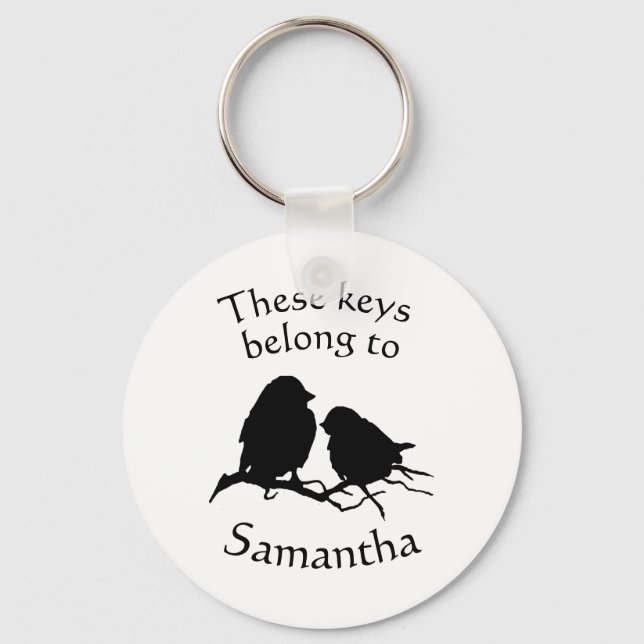 Keys Belong to Custom Name Cute Bird Silhouette Key Ring (Front)