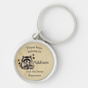 Keys Belong to Custom Name Loves Raccoons Key Ring