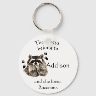 Keys Belong to Custom Name Loves Raccoons Key Ring