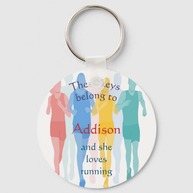Keys Belong to Custom Name Loves Running Key Ring (Front)