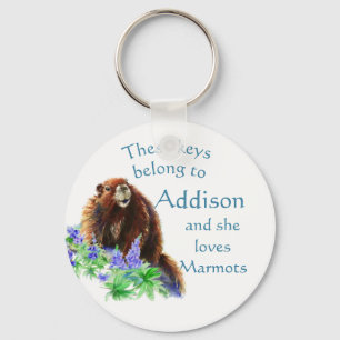 Keys Belong to Custom Name Loves the Marmot Animal Key Ring