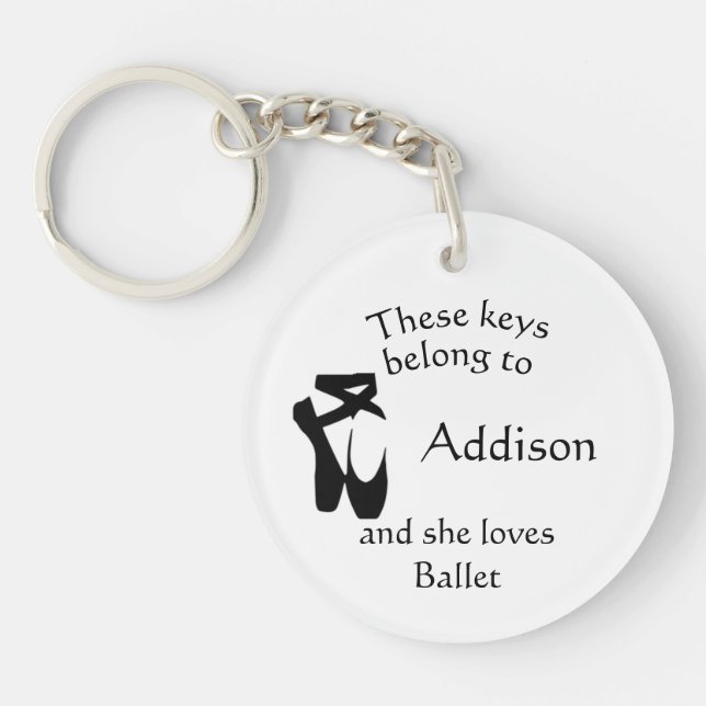 Keys Custom Name Loves Ballet Key Ring (Front)