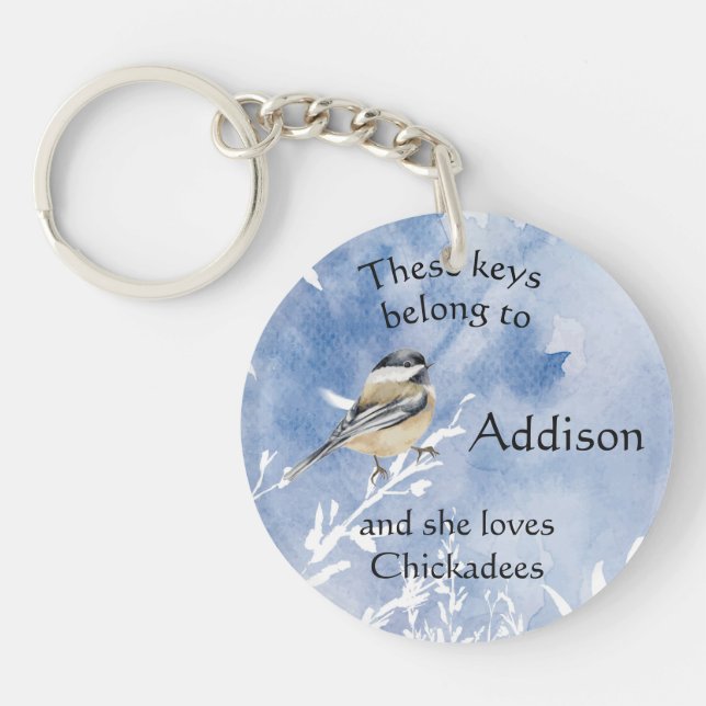 Keys Custom Name Loves Chickadee Bird Cute  Key Ring (Front)