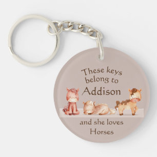 Keys Custom Name Loves Horses Keychain