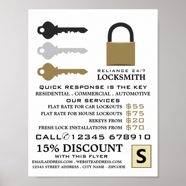 Keys & Padlock, Locksmith Advertising Poster (Front)