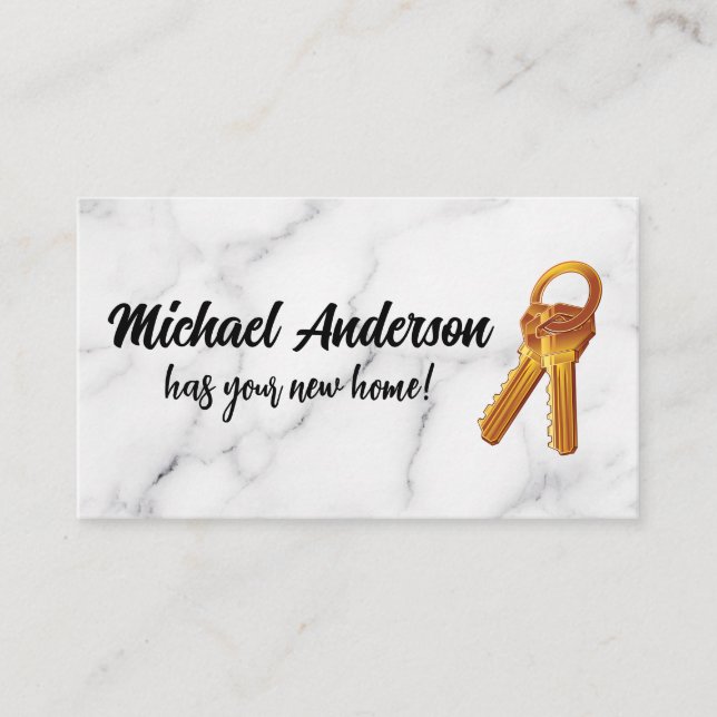 Keys | Real Estate Metallic Logo | Marble Business Card (Front)
