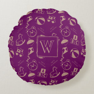 Keys To Our Childhood Toys Rose Gold Monogram Round Cushion